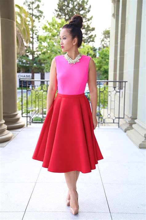 Colorblock Pinkred Full Dress Ktrcollection