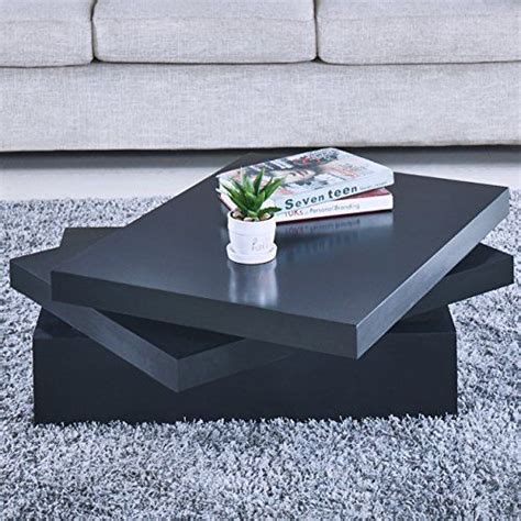Newretailglobal Black Square Coffee Tables Rotating Contemporary Living