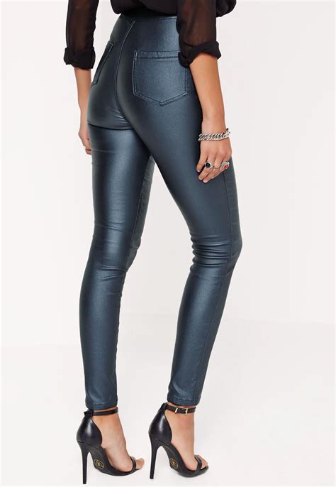 Missguided Vice High Waisted Coated Skinny Jeans Blue In Blue Lyst