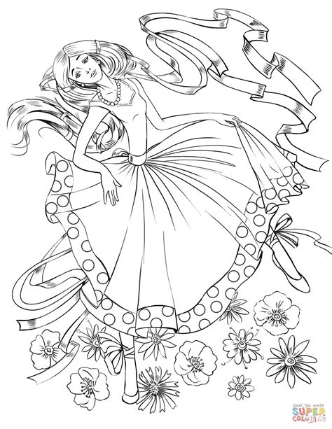 Girl Dancing With A Ribbon Coloring Page Free Printable Coloring Pages