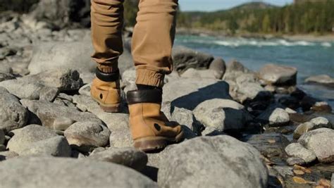 Close Up Of Feet Boots Climber Male Hiker Traveler Man Walking And