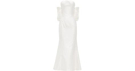 Rasario Bow Back Silk Shantung Gown In White Lyst