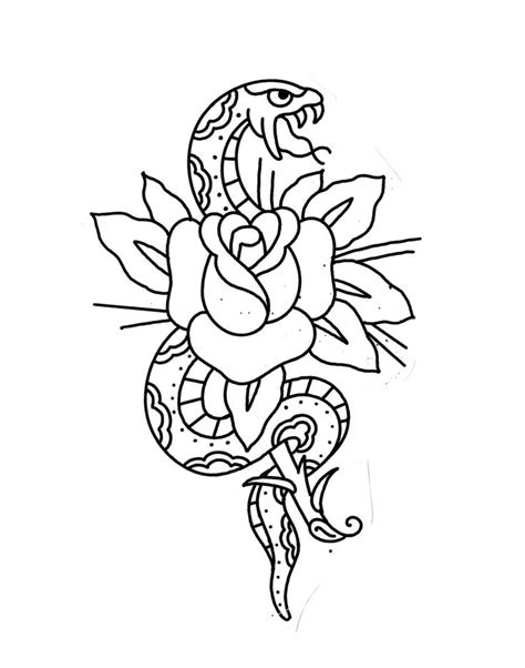 Traditional Snake And Rose Tattoo Flash Sketch Design Flash Tattoo