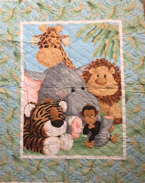 Jungle Babies Quilted Cotton Fabric Panel Patty Reed Lion Etsy In