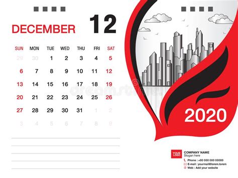 December 2020 Template Desk Calendar 2020 Trendy Background Vector