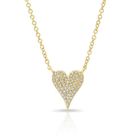 Kt Yellow Gold Diamond Small Modern Pave Heart Necklace In