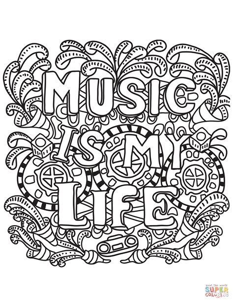 The musical notes are the center of attraction of the pages. Music is My Life coloring page | Free Printable Coloring Pages