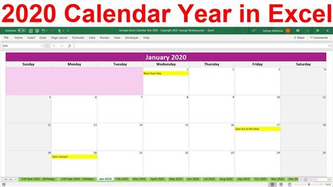 2020 Excel Calendar Template 2020 Planner Spreadsheet 2020 Year At A