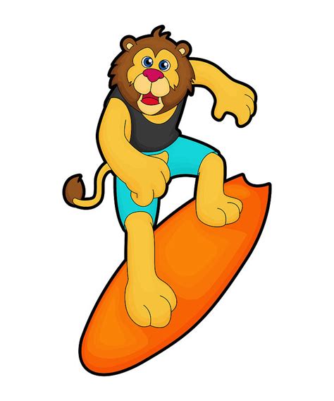 Lion As Surfer With Surfboard Painting By Markus Schnabel Fine Art