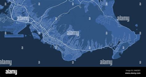 Detailed Vector Map Poster Of Honolulu City Administrative Area Blue
