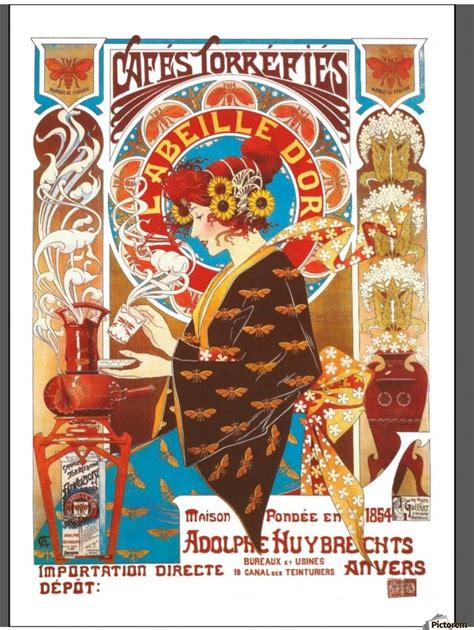 French Art Nouveau Vintage Illustration Coffee Poster Vintage Poster