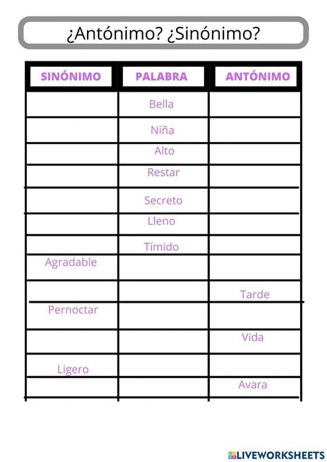 Sinónimos Y Antónimos Online Exercise For Primaria Live Worksheets