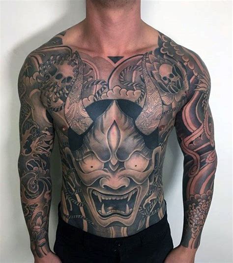 stomach and chest hannya mask tattoos for males japanese mask tattoo japanese tattoos for men