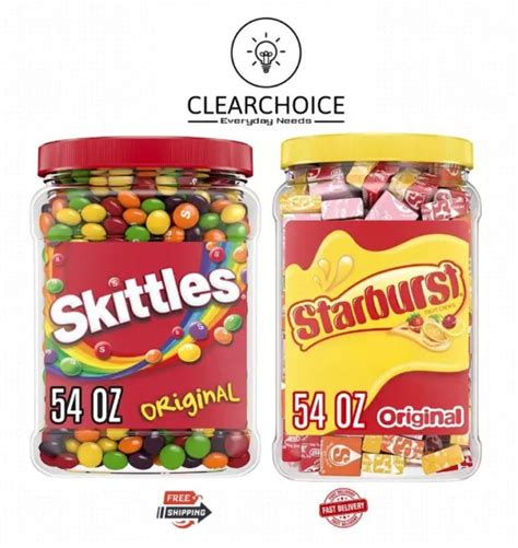 Starburst Skittles Original Fruity Chewy Candy Bulk Jar 54oz 🆓