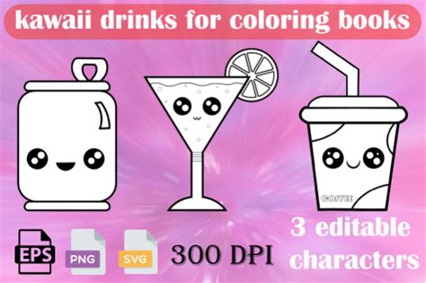 Kawaii Drinks Drawing For Coloring Books Graphic By Lelix Art