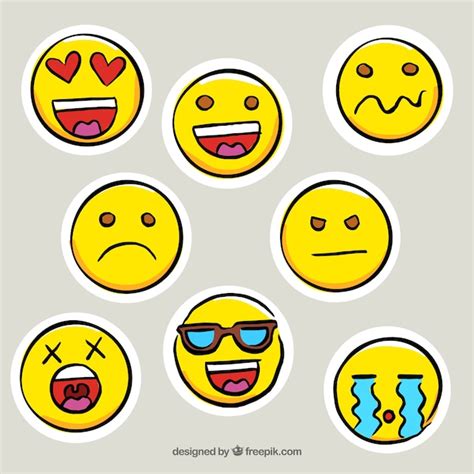 Set Of Great Hand Drawn Emoticon Stickers Vector Free Download