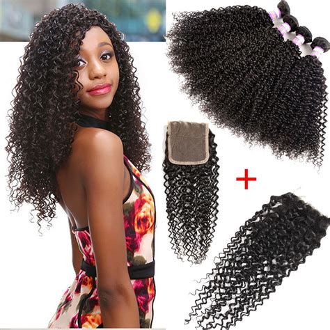 Brazilian Kinky Curly Virgin Hair With Closure 3 Bundles Malaysian Deep Curly Weave With Closure