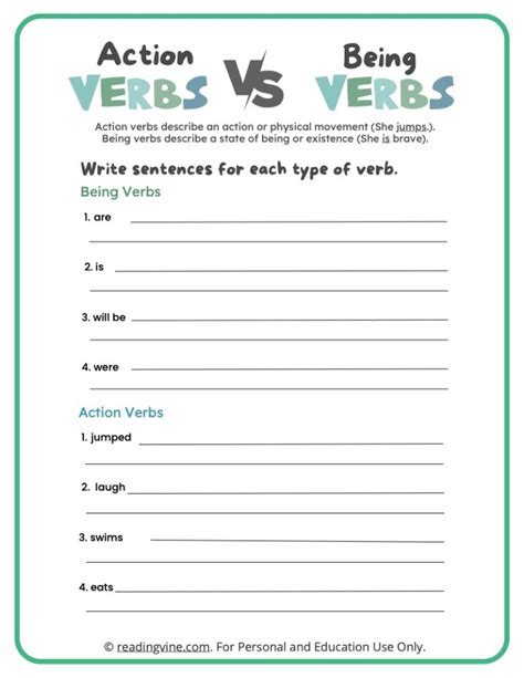 Write Sentences With Action Verbs And Being Verbs Image Readingvine