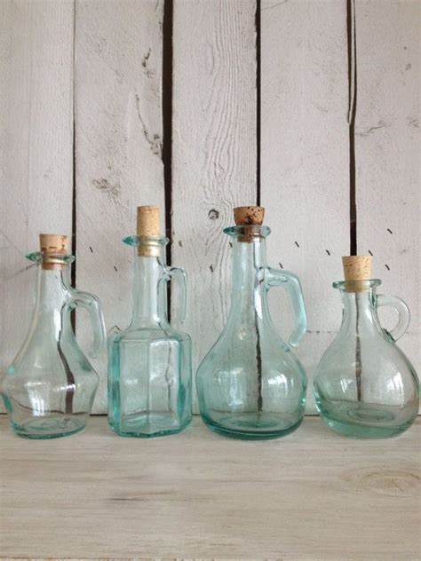 Reserved SALE Vintage 4 Mint Green Glass Decanters Supply Etsy