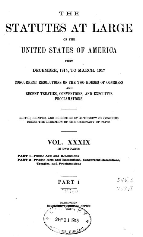 U S Statutes At Large Volume 39 1915 1916 64th Congress Library Of Congress