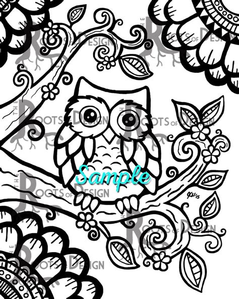 Instant Download Coloring Page Cute Owl Zentangle Inspired
