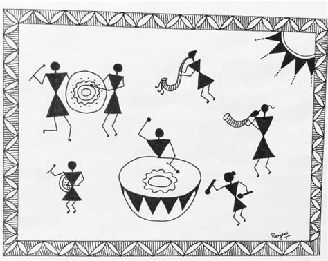 Warli Art For Kids Black And White Download Free Mock Up