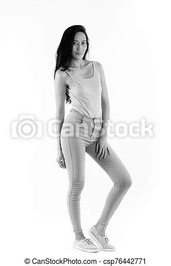 Full Body Shot Of Young Beautiful Asian Woman Posing Studio Shot Of