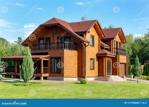 Beautiful Luxury Big Wooden House Timber Cottage Villa With With Green