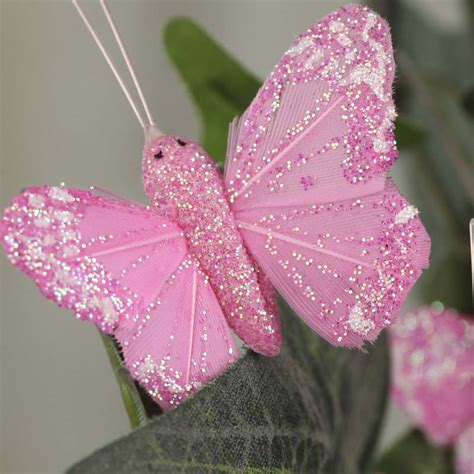 Neon Pink Sparkling Artificial Butterflies Birds And Butterflies Sale
