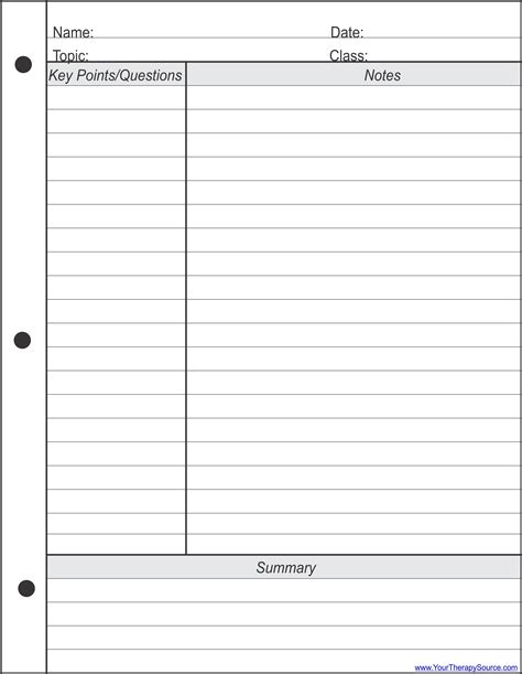 Feel free to download any of the free note taking templates offered in this section! Cornell Note Taking Templates - Organized, Effective Note Taking - Your Therapy Source