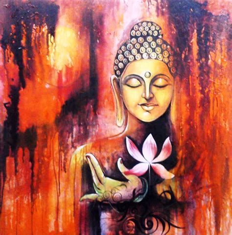 Buy Buddha With Lotus Handmade Painting By Sanjay Tandekar Codeart