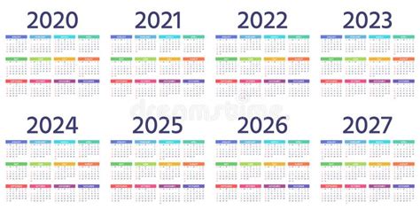 Calendrier 2021 2022 2023 2024 2025 2026 2027 Ans Illustration De