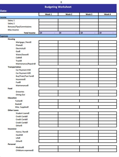 17 Simple Weekly Budget Templates Free Excel Word Pdf