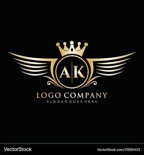 Ak Letter Initial With Royal Wing Logo Template Vector Image