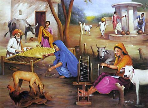 Village Life Of India Reprint On Paper Unframed Village Scene Drawing Art Village Indian