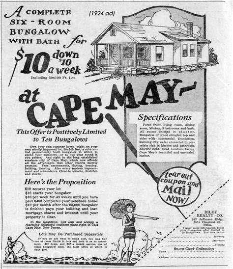 An Old Advertisement For Cape May With A Woman Holding An Umbrella In Front Of A House
