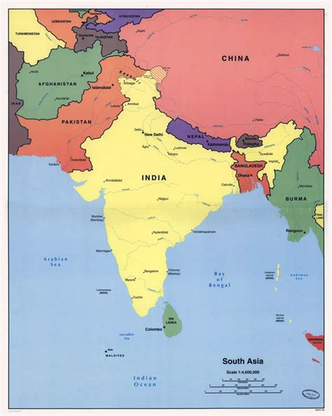 Large Detailed Political Map Of South Asia 1998 Maps