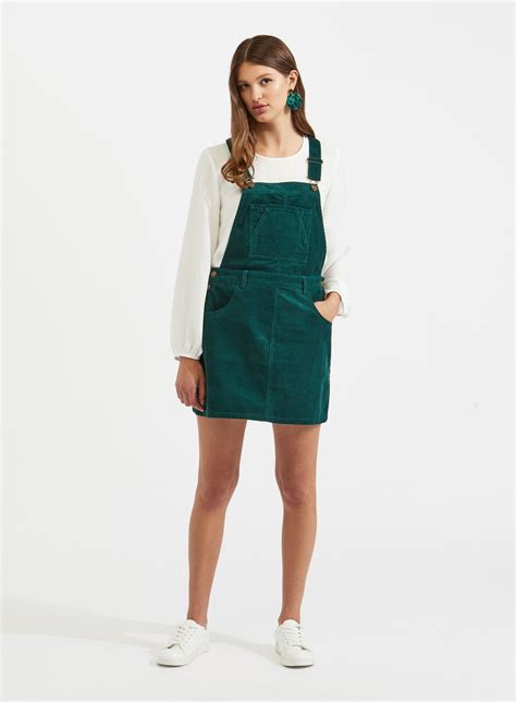 green cord pinafore dress miss selfridge clothes cord pinafore dress outfit accessories