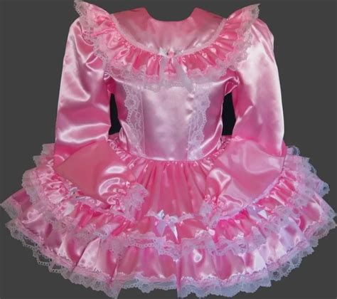 Long Sleeve Custom Fit Satin Adult Baby Sissy Little Girl Dress