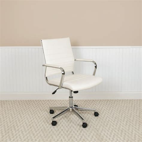 Flash Furniture Mid Back White Leathersoft Contemporary Ribbed