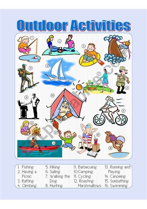 Outdoor Activities Picture Dictionary Esl Worksheet By Ichacantero