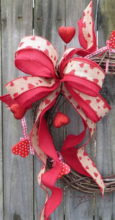 Valentine Bow Valentines Day Wreath Bow Only With Burlap And Faux
