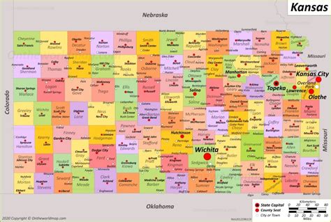 Kansas State Map With Counties And Cities
