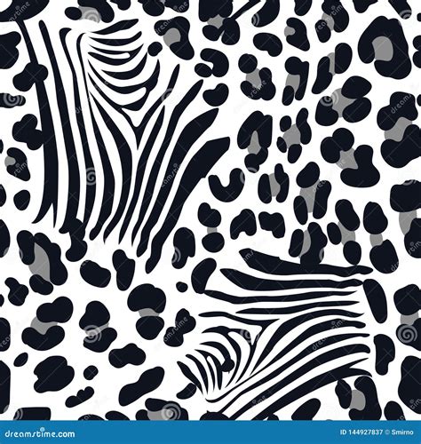 Abstract Animal Zebra And Leopard Skin Seamless Pattern Stock Vector