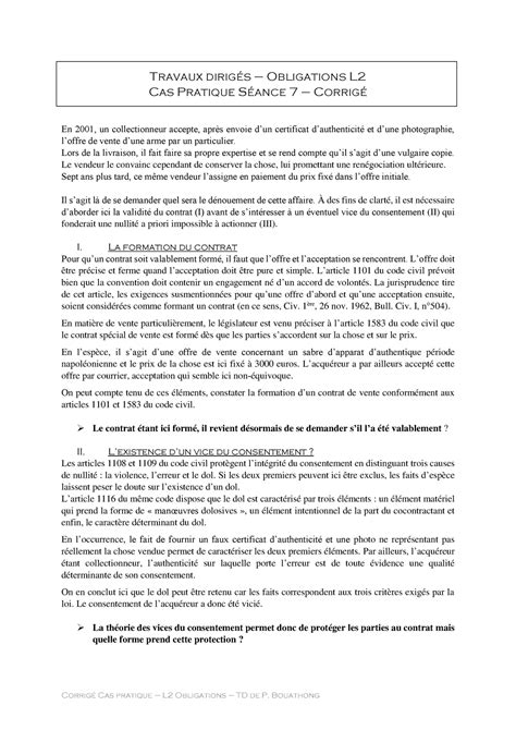 Droit des obligations Corrigé Cas pratique 7 Corrigé Cas pratique