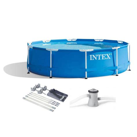 Intex 10 X 30 Metal Frame Above Ground Swimming Pool Kit Wcanopy Blue