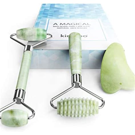 kimkoo jade roller and gua sha set for face 3 in 1 kit with facial massager tool 100 real