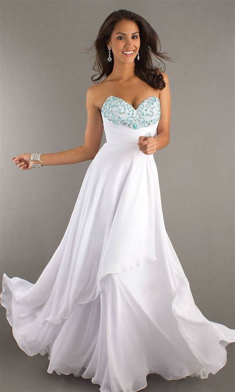 Beading Bodice Ruched Waist Long Strapless Sweetheart White Prom Dress