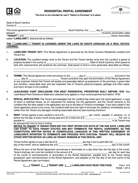 Sc Residential Rental Agreement Fill Out And Sign Online Dochub