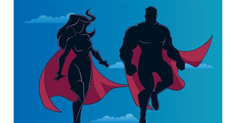 Superhero Couple Flying In Sky Silhouette Illustration